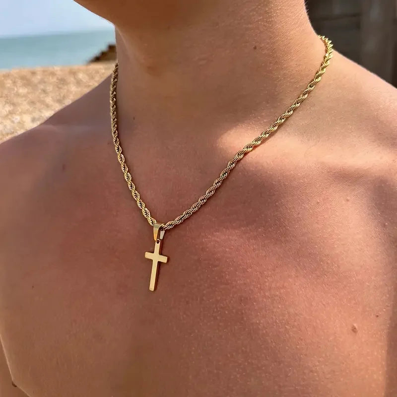 Cross pendant necklace, minimalist gold jewelry for men