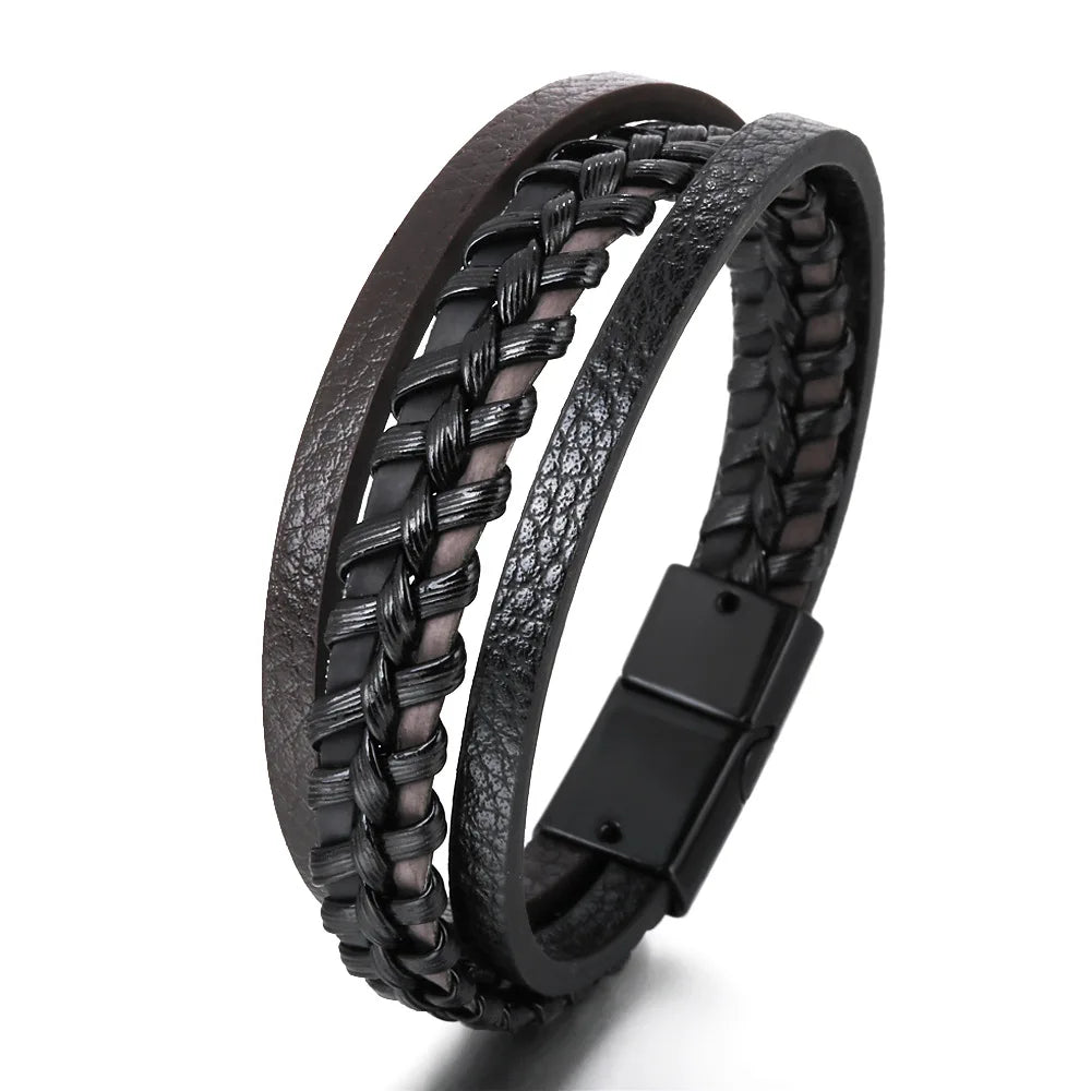 Trendy Leather Multilayer Braided Rope Bracelets For Men