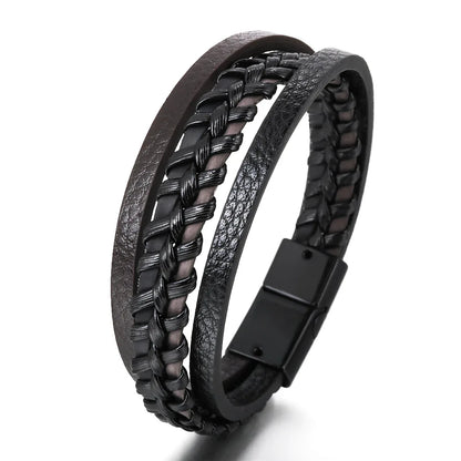 Trendy Leather Multilayer Braided Rope Bracelets For Men
