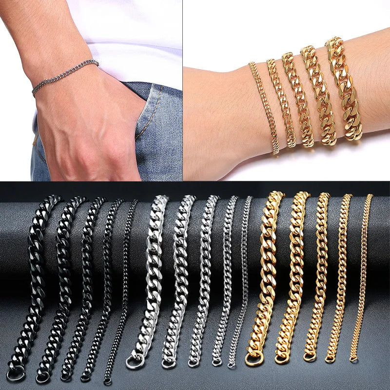 Vnox Mens 3-11mm Stainless Steel Curb Cuban Link Chain Bracelets