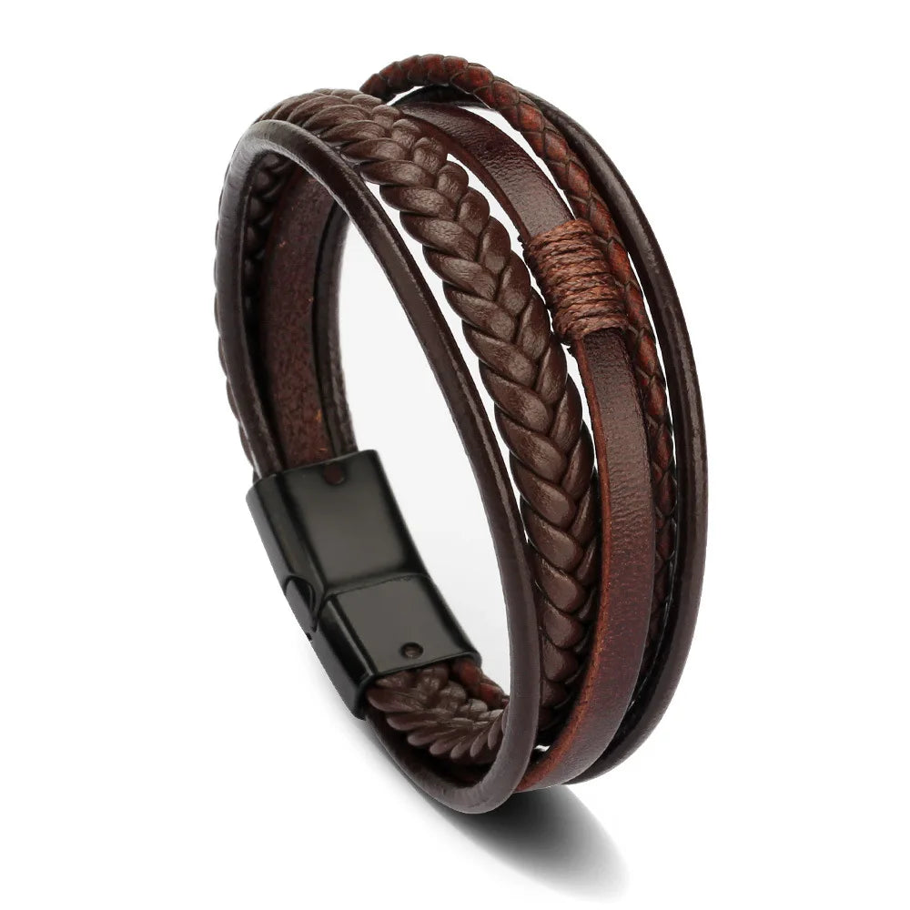 Trendy Leather Multilayer Braided Rope Bracelets For Men