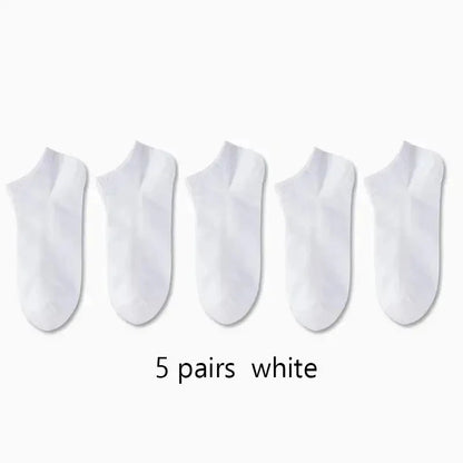 1/5/10 Pairs Comfortable Men's Women's Socks Casual Short Solid Color Spring Summer Boat Sock Fashionable Round Neck Ankle Socks