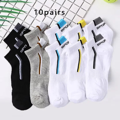 6 Pairs High Tube Mid Length Stockings Set For Men in Solid Black And White With Parallel Bars Popular and Sweat Absorption