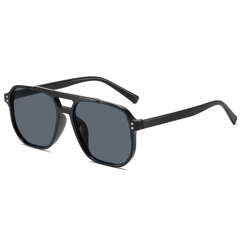 Black Rim Vintage Square Retro Polygon Sunglasses For Men