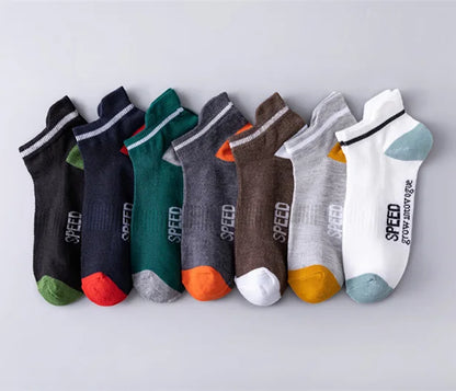 5pairs Men's Fashion Sports Socks, Striped Cotton Sweat Absorption Breathable Comfortable Ankle Socks