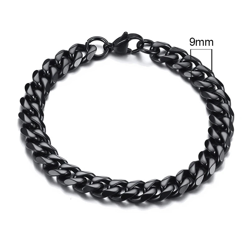 Vnox Mens 3-11mm Stainless Steel Curb Cuban Link Chain Bracelets