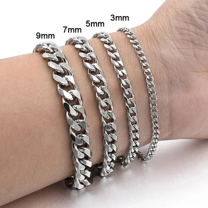 Trendy Chain Bracelet Stainless Steel 3/5/7/9mm Width For Men
