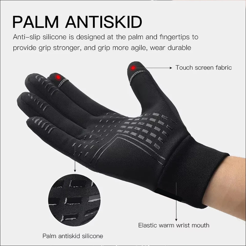 Autumn Winter Outdoor Cycling Gloves Gym Fitness Sports Running Warm Touch Screen Nonslip Gloves Motorcycle Gloves Men Black
