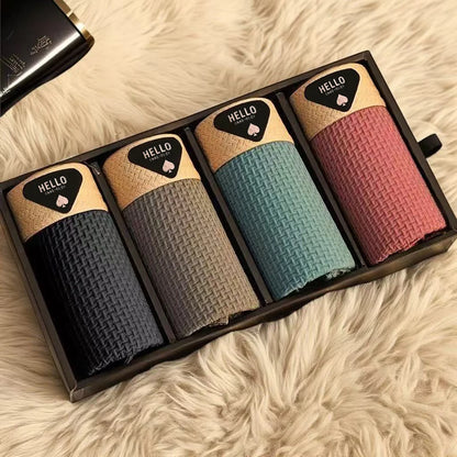 4pcs Boxer Shorts Men's Ice Silk Underwear Cool Thin Underpants Breathable Sexy Panties U Convex Lingerie Plus Size L-6XL