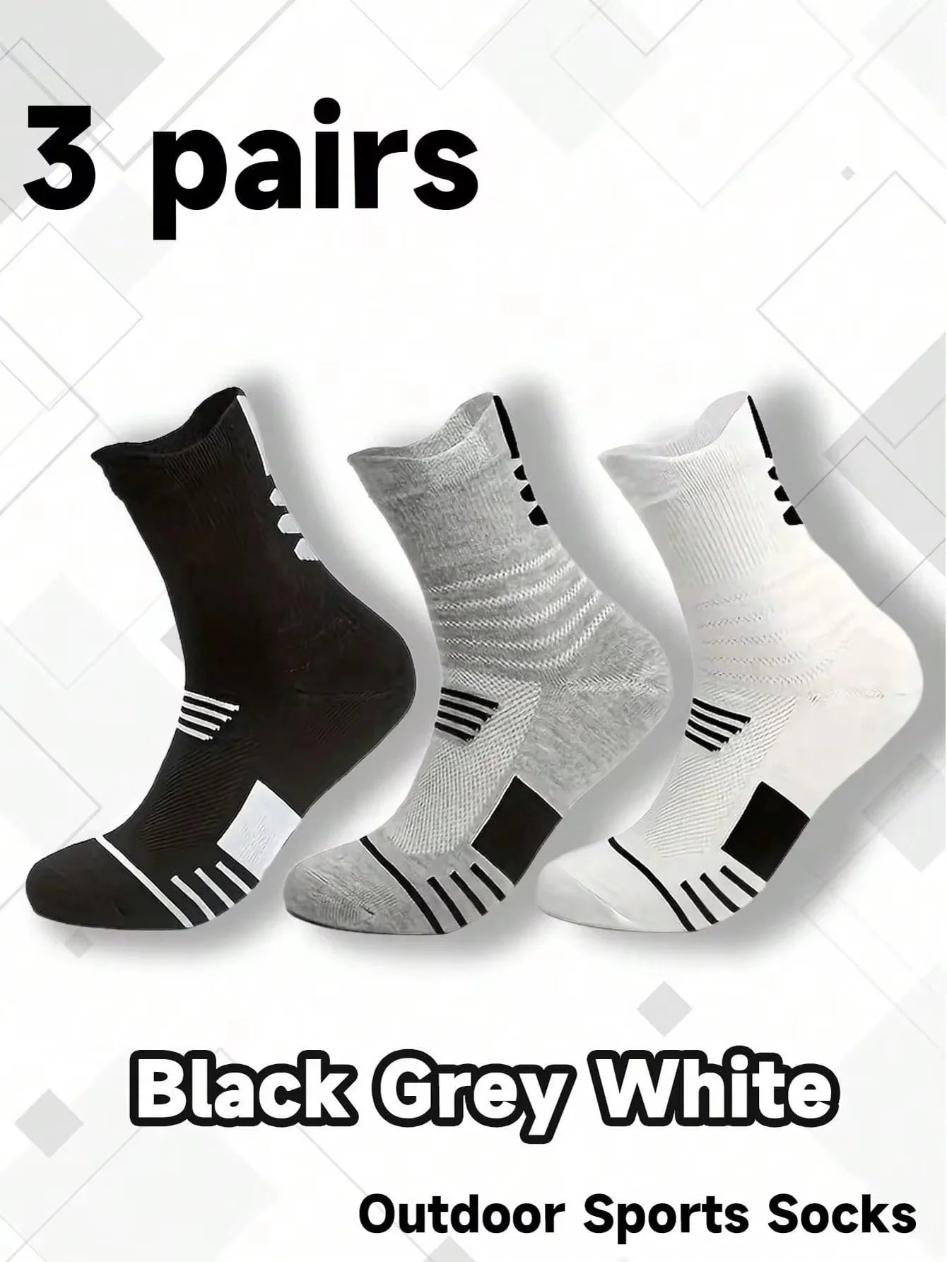 6 Pairs High Tube Mid Length Stockings Set For Men in Solid Black And White With Parallel Bars Popular and Sweat Absorption