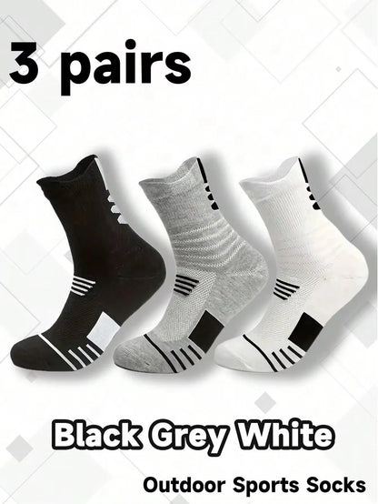 6 Pairs High Tube Mid Length Stockings Set For Men in Solid Black And White With Parallel Bars Popular and Sweat Absorption