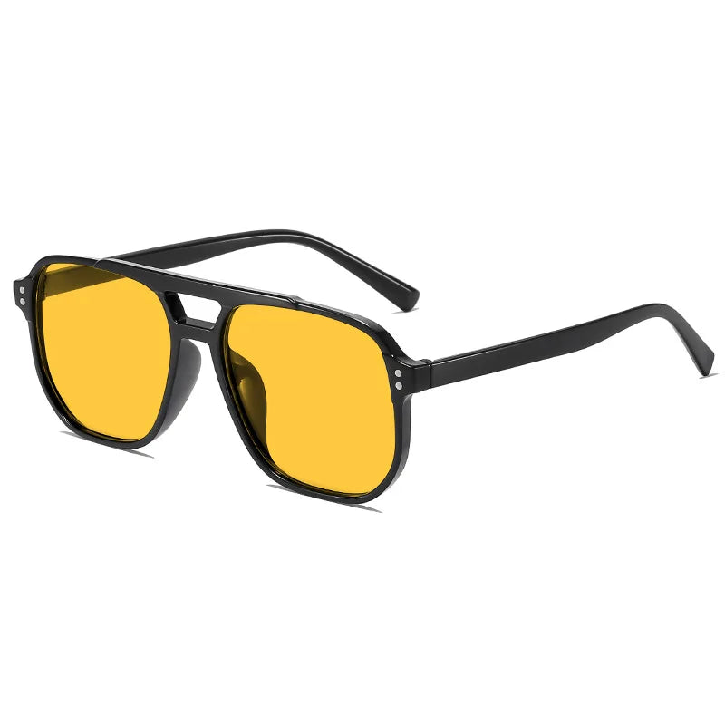 Black Rim Vintage Square Retro Polygon Sunglasses For Men