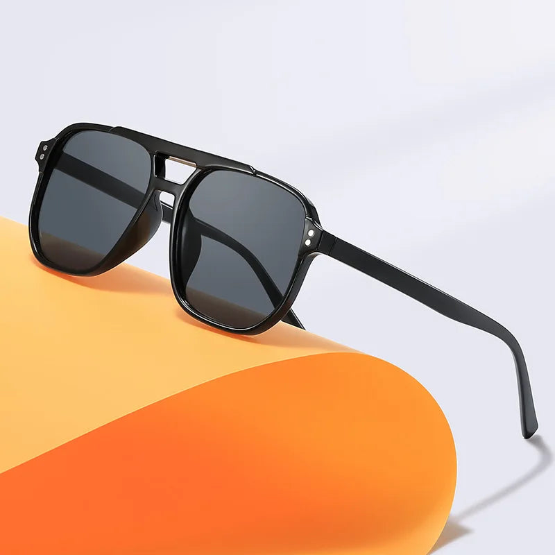 Black Rim Vintage Square Retro Polygon Sunglasses For Men