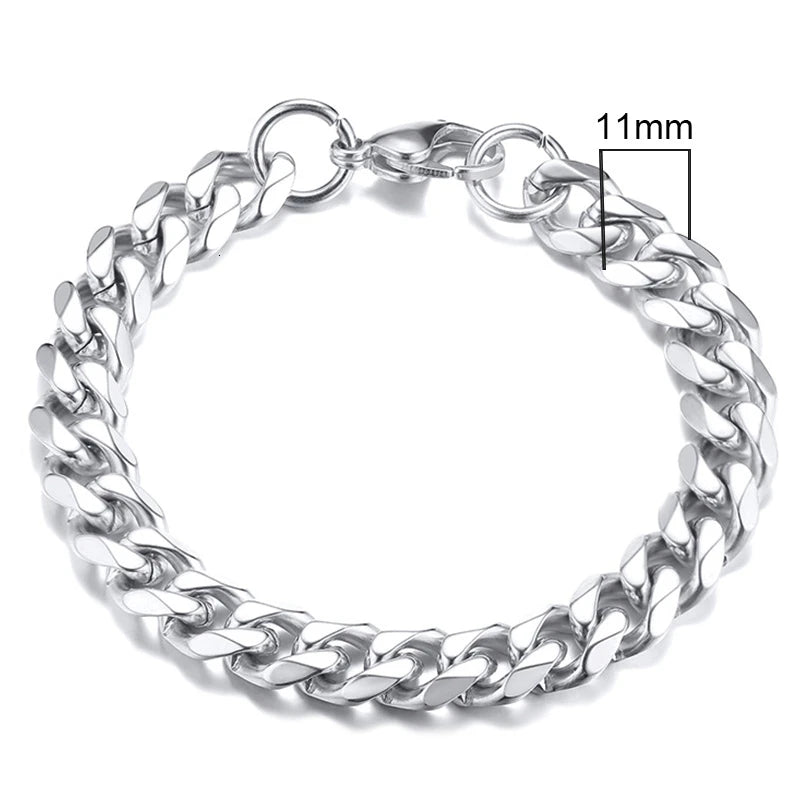 Vnox Mens 3-11mm Stainless Steel Curb Cuban Link Chain Bracelets