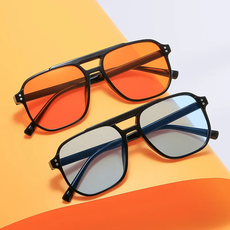 Black Rim Vintage Square Retro Polygon Sunglasses For Men