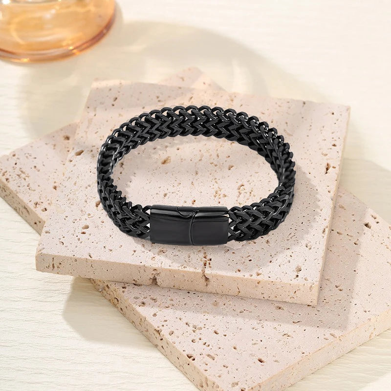 Mens Fashion Hip-hop Double-layer Braided Keel Stainless Steel Bracelet Men Personalized Party Chain Metal Bracelet Jewelry Gift