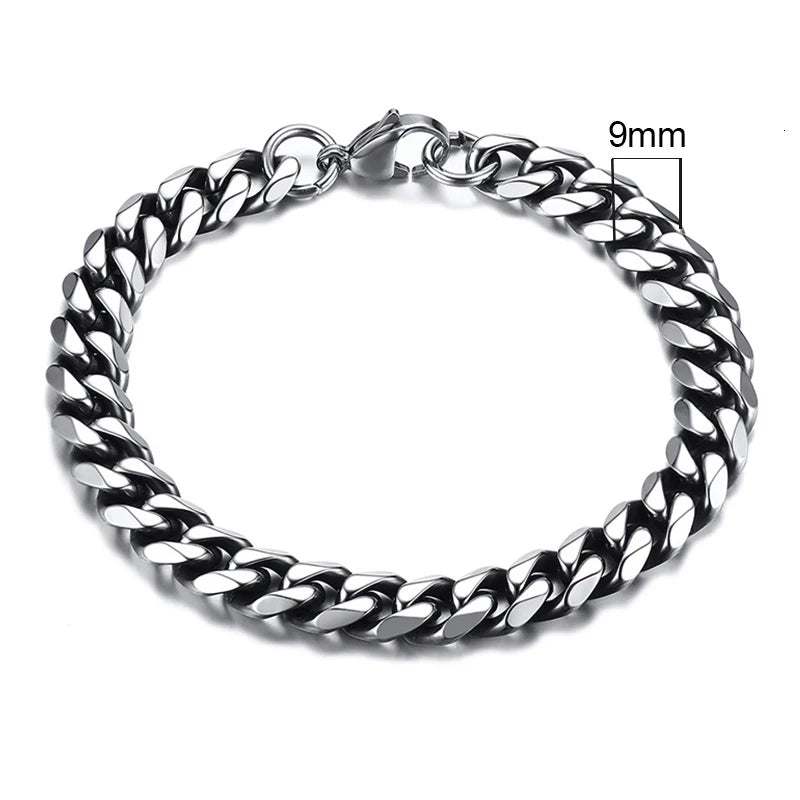 Vnox Mens 3-11mm Stainless Steel Curb Cuban Link Chain Bracelets
