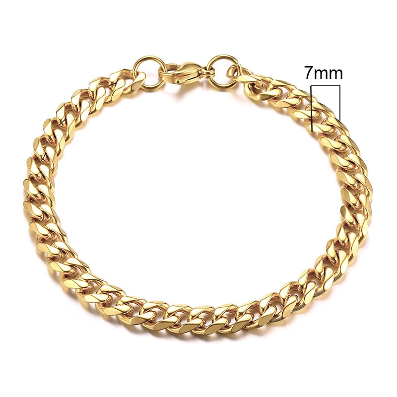 Vnox Mens 3-11mm Stainless Steel Curb Cuban Link Chain Bracelets
