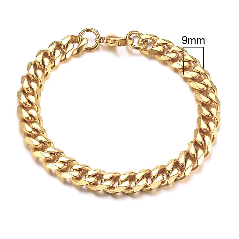 Vnox Mens 3-11mm Stainless Steel Curb Cuban Link Chain Bracelets