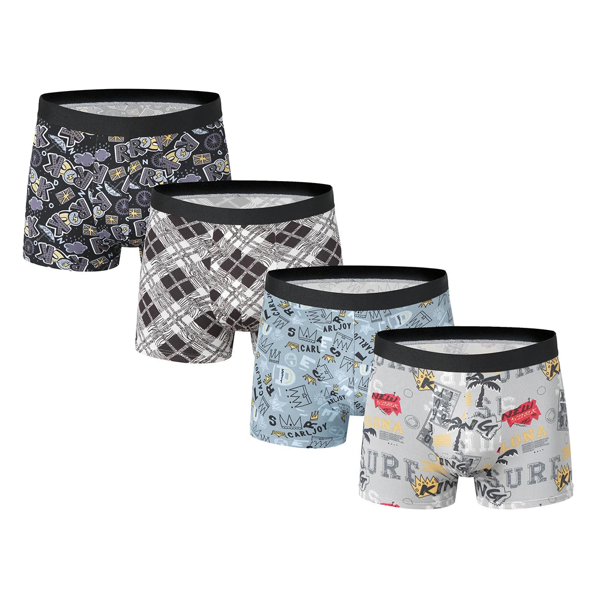 4-piece MEN'S Underwear Comfortable and Fashionable Plus-size Printed Boyshort Maximum 6XL Swimming Trunks for Teenagers.