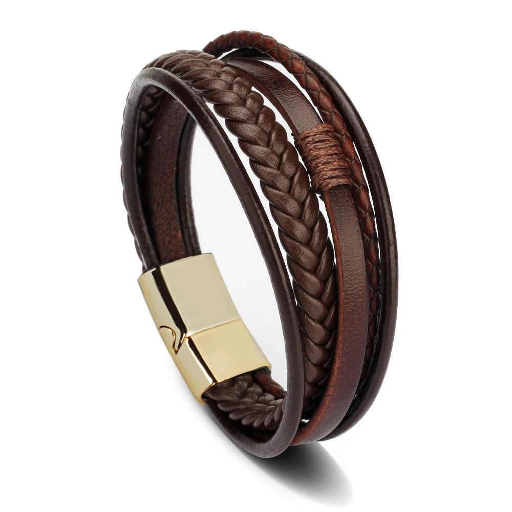 Trendy Leather Multilayer Braided Rope Bracelets For Men