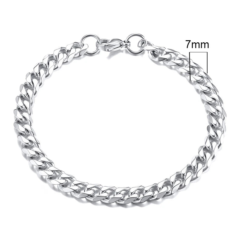 Vnox Mens 3-11mm Stainless Steel Curb Cuban Link Chain Bracelets