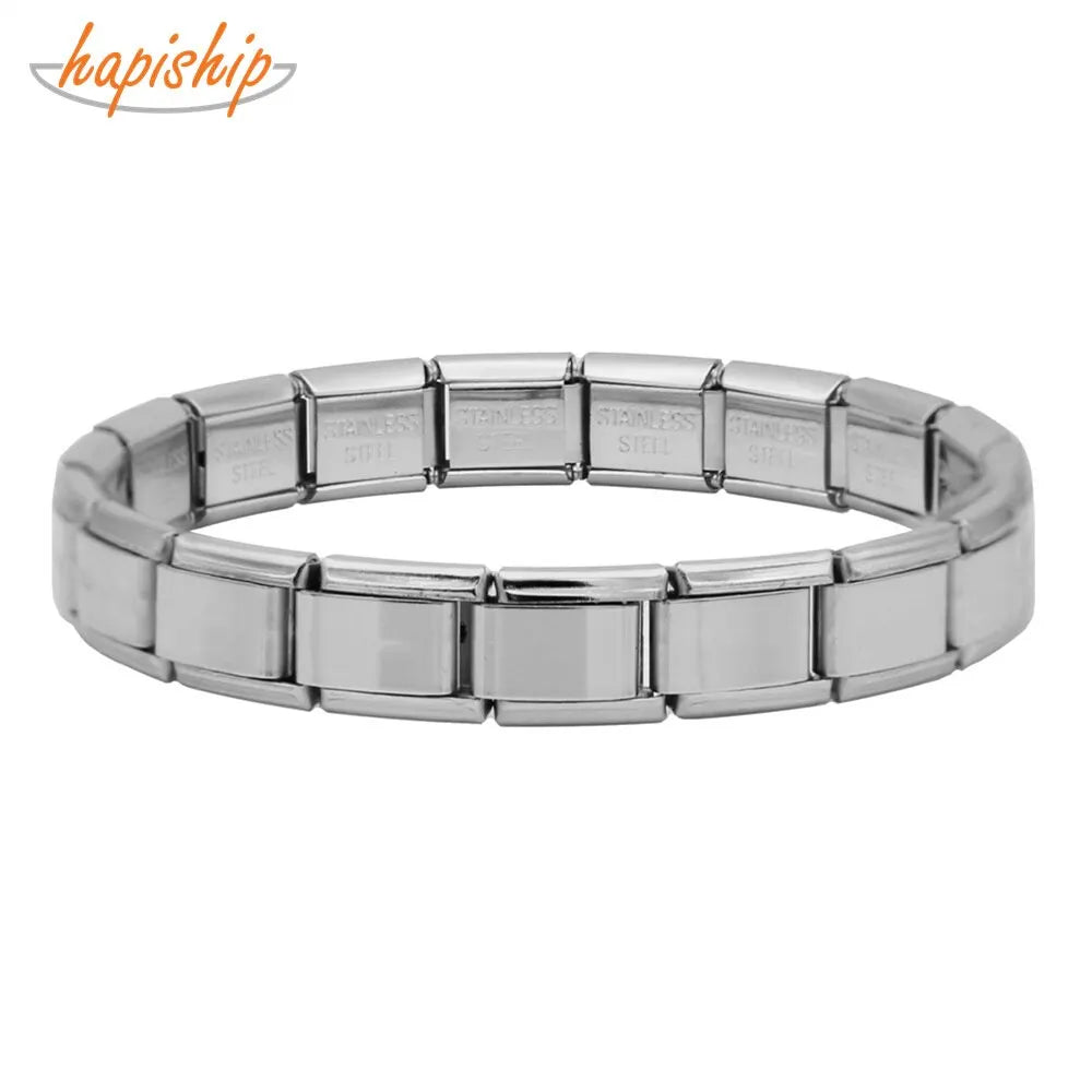 Trendy Square Italy Stainless Steel Bracelets For Women Men HipHop Metal Italian Modules Stretchable Gift Birthday Party Jewelry