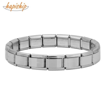 Trendy Square Italy Stainless Steel Bracelets For Women Men HipHop Metal Italian Modules Stretchable Gift Birthday Party Jewelry