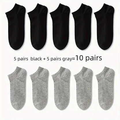 1/5/10 Pairs Comfortable Men's Women's Socks Casual Short Solid Color Spring Summer Boat Sock Fashionable Round Neck Ankle Socks