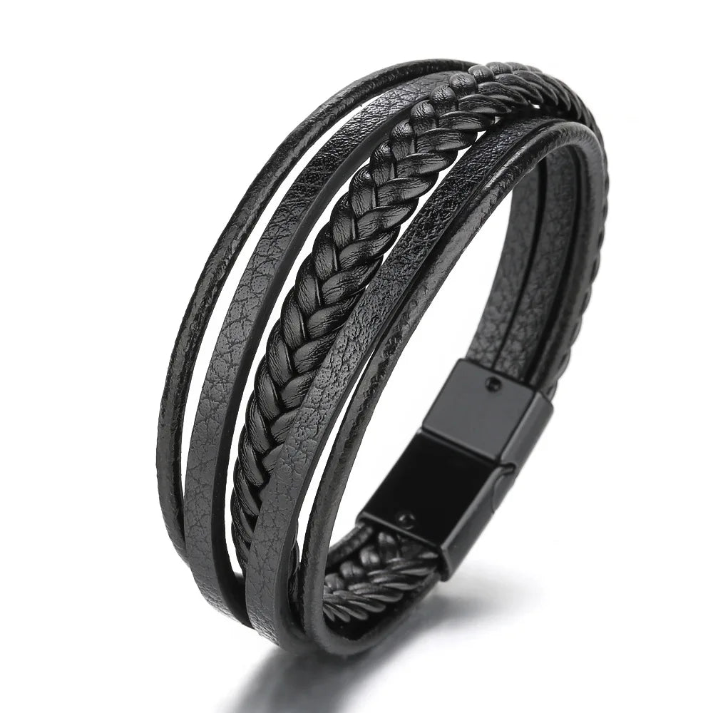 Trendy Leather Multilayer Braided Rope Bracelets For Men