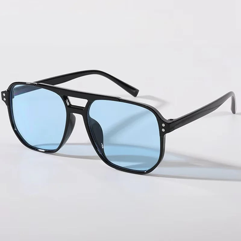 Black Rim Vintage Square Retro Polygon Sunglasses For Men