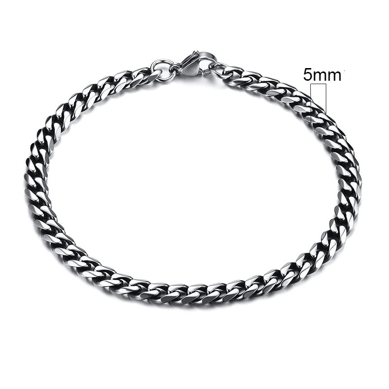 Vnox Mens 3-11mm Stainless Steel Curb Cuban Link Chain Bracelets
