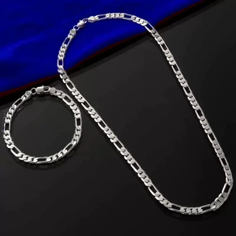 Fine Noble New Arrive 925 Silver 4MM Chain for Men Women Bracelet Necklace Jewelry Set Lady Christma Gifts Charms Wedding