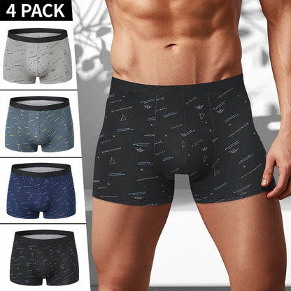 4-piece MEN'S Underwear Comfortable and Fashionable Plus-size Printed Boyshort Maximum 6XL Swimming Trunks for Teenagers.