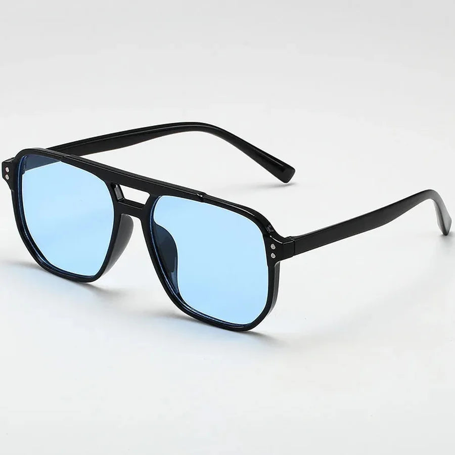 Black Rim Vintage Square Retro Polygon Sunglasses For Men
