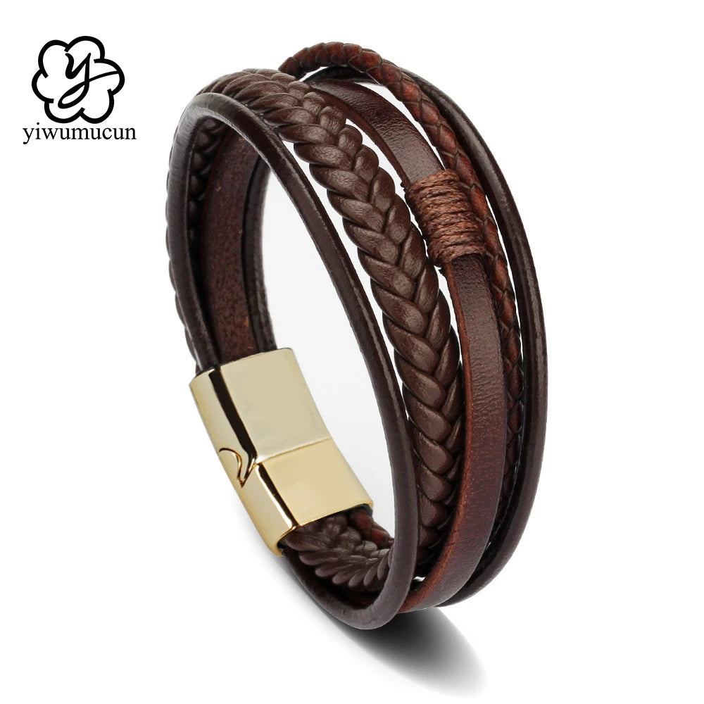 Trendy Leather Multilayer Braided Rope Bracelets For Men