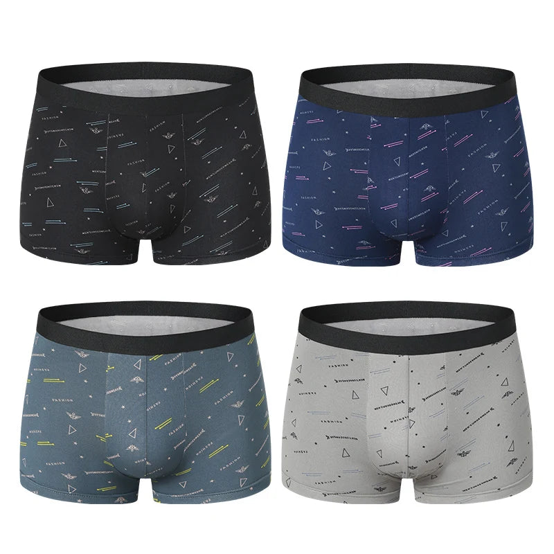 4-Piece Men's Fashion Print Mix And Match Underwear Beach Shorts