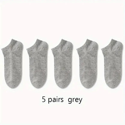 1/5/10 Pairs Comfortable Men's Women's Socks Casual Short Solid Color Spring Summer Boat Sock Fashionable Round Neck Ankle Socks