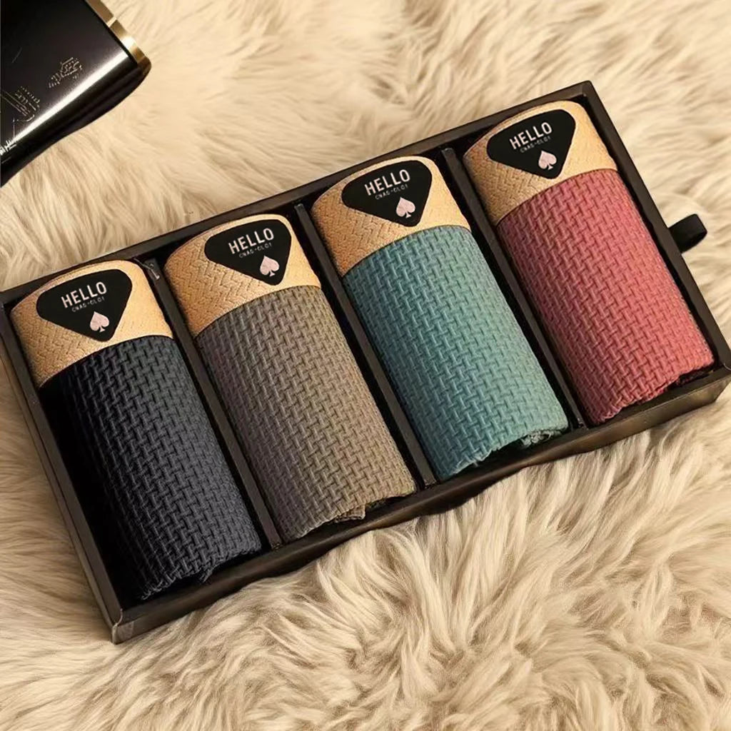 4pcs Boxer Shorts Men's Ice Silk Underwear Cool Thin Underpants Breathable Sexy Panties U Convex Lingerie Plus Size L-6XL