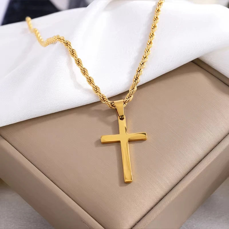 Cross pendant necklace, minimalist gold jewelry for men