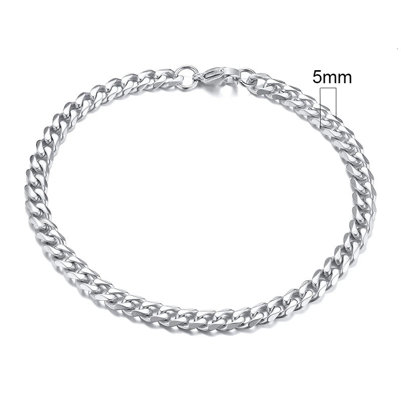 Vnox Mens 3-11mm Stainless Steel Curb Cuban Link Chain Bracelets