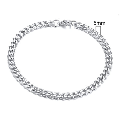 Vnox Mens 3-11mm Stainless Steel Curb Cuban Link Chain Bracelets
