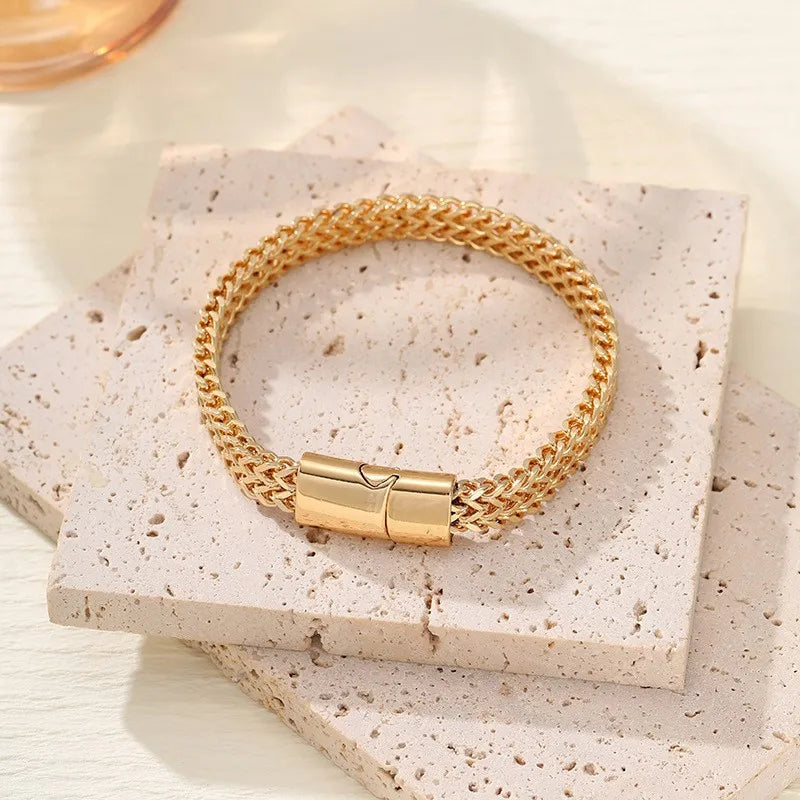 Mens Fashion Hip-hop Double-layer Braided Keel Stainless Steel Bracelet Men Personalized Party Chain Metal Bracelet Jewelry Gift