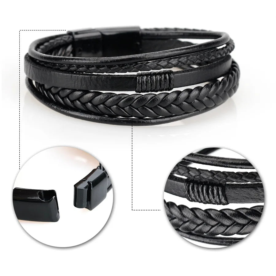 Trendy Leather Multilayer Braided Rope Bracelets For Men