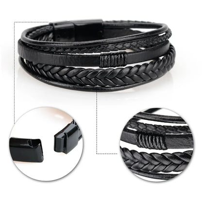 Trendy Leather Multilayer Braided Rope Bracelets For Men