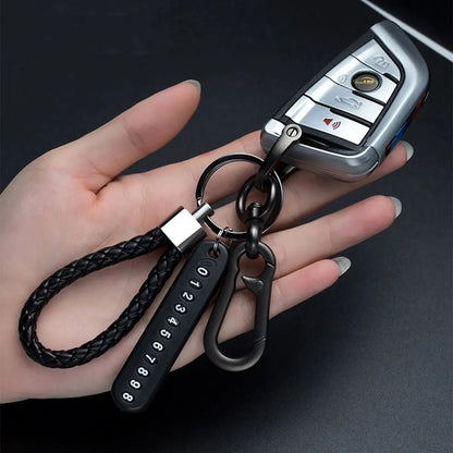 DIY Mobile Phone/Number Plate Woven Leather Rope Anti-lost Car Key Chain