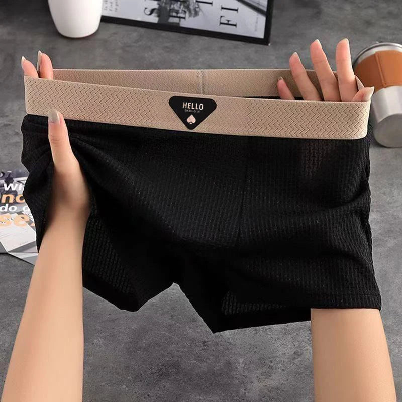 4pcs Boxer Shorts Men's Ice Silk Underwear Cool Thin Underpants Breathable Sexy Panties U Convex Lingerie Plus Size L-6XL