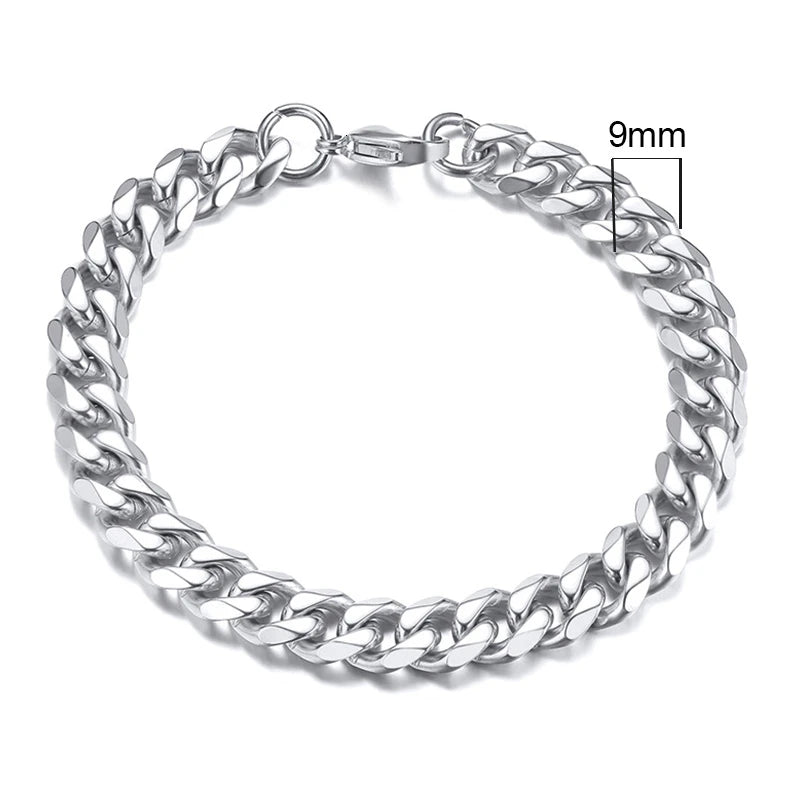 Vnox Mens 3-11mm Stainless Steel Curb Cuban Link Chain Bracelets