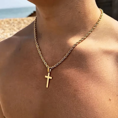 Cross pendant necklace, minimalist gold jewelry for men