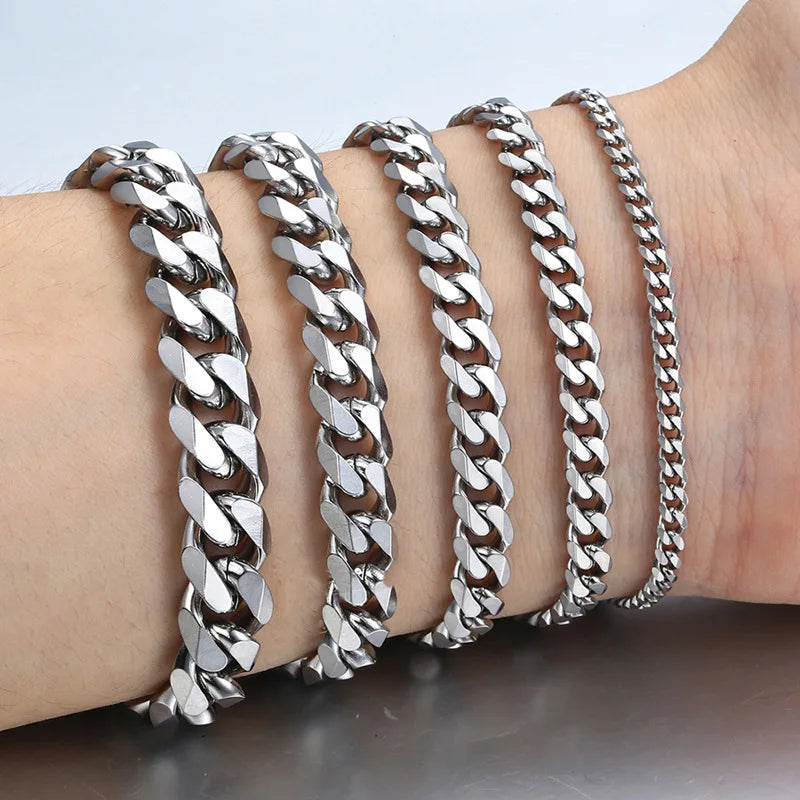 Trendy Chain Bracelet Stainless Steel 3/5/7/9mm Width For Men